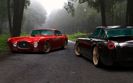 Rivals - sports, black, rivals, red, racing, road, auto, forest