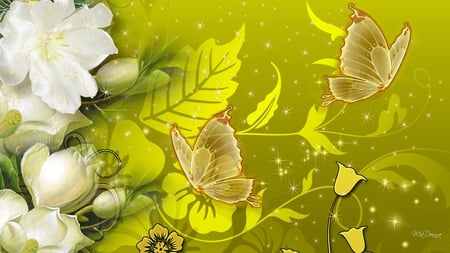 Camelia Garden Butterfly - summer, butterflies, firefox persona, flowers, gold, camelia, green