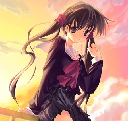 Anime Girl - pretty, lovely, yellow, sad, anime, girl, sun