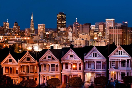 san francisco - architecture, lights, night, houses