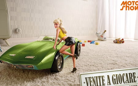 Sexy Barbie - abstract, sexy, collage, car, barbie, blonde