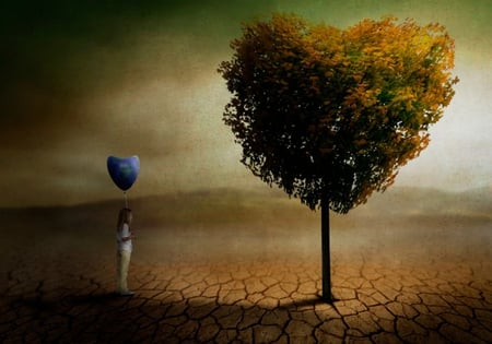 Love To Love - nature, abstract, tree, child, fantasy, balloon