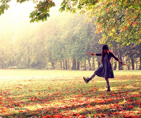 when i was young - leaves, female, trees, girl, autumn