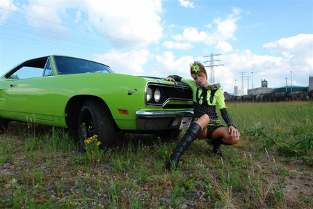 Mopar Girl - babe, dodge, outdoors, green