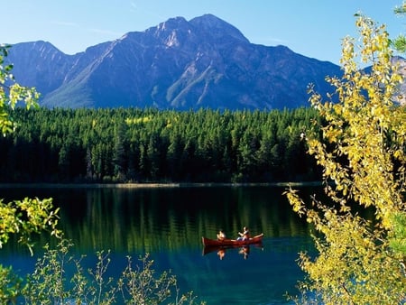 Patricia_Lake_Pyramid_Mountain - nature, lake, trees, cano, reflection, mountain