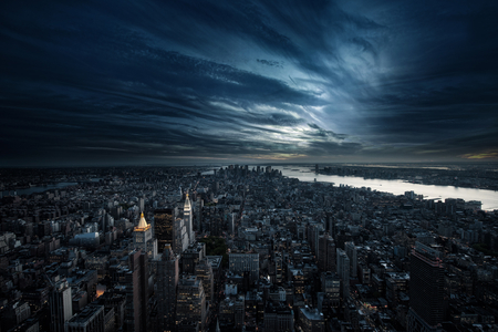 HDR City - clouds, river, hdr, skyscrapers, city, night, buildings