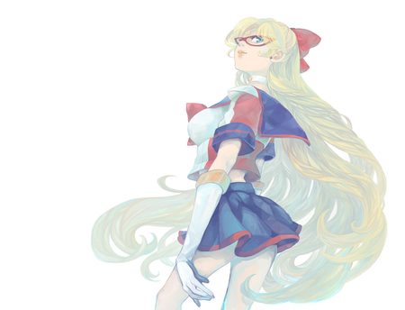 Sailor Moon - photoshop, dress, blonde hair, hairband, long hair, sailor moon, glasses, aino minako, noja, blue eyes