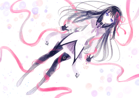 mahou shoujo madoka magica - mahou shoujo madoka magica, akemi homura, dress, black hair, hairband, long hair, purple eyes