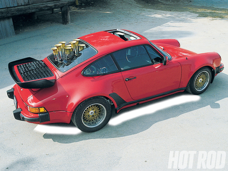 79 Porsche - red, pipes, race, custom