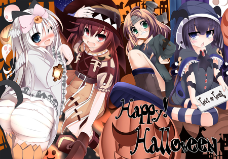 Halloween Squad - anime, classic, girl, halloween, beauty, new, wall