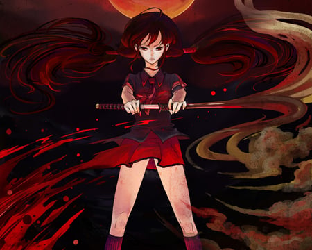 artistic anime - girl, female, cartoon, drawing, pretty, red, anime, manga, artistic