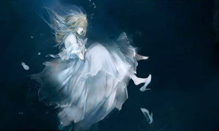 lost in her own world - anime, water, origianl, sad, girl, cute, lost, sweet