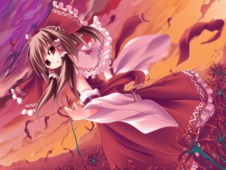 Hakurei Reimu - lovley, sky, touhou, cute, game, smile, dress