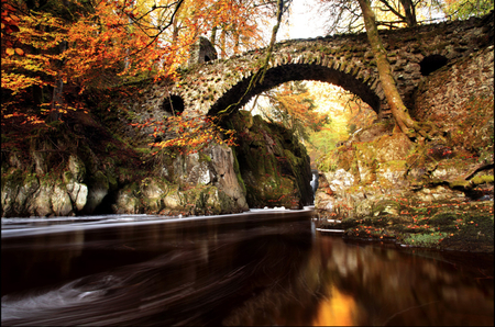 River-HDR - nice, beauty, season, autumn, trees, photography, water, great, rocks, amazing, view, pretty, reflection, cool, walk, river, hdr, bridge, branches, landscape, place, lovely, nature, forest, beautiful, leaves, scenery, stones, colors