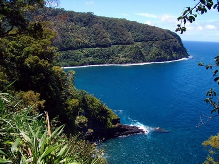 The Curves of the Road to Hana - curves, trees, ocean, sky