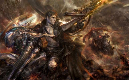 dark warrior - warrior, gothic, dark, battle, fantasy, hell, fire, weapon, thitipon dicruen