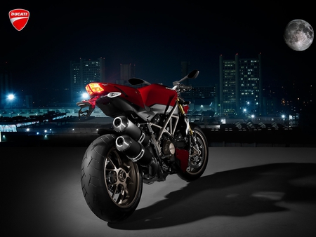 Ducati in the moon - moon, motorcyles, sport, building, ducati, night