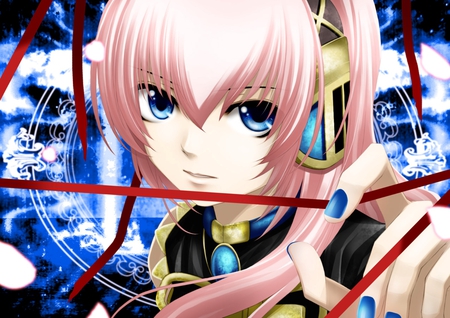 Megurine Luka - outfit, virtual, digital, vocaloids, song, microphone, string, megurine, gold, uniform, singer, ribbons, megurine luka, cool, pink, headphones, awesome, vocaloid, anime, blue, cg, glowing, black, cute, beautiful, girl, anime girl, white, pink hair, light, luka, program, aqua eyes, artistic, pretty, glow, beauty, symbol, art, diva, nice, idol, headset, music