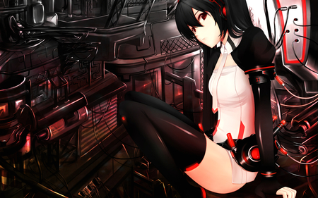 Girl In Machine - girl, red, anime, machine, black