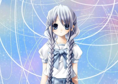 School Girl - anime, blue, innocent, uniform, long tresses