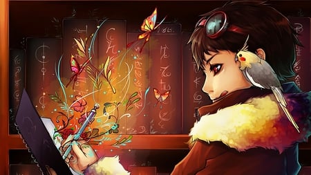 Poetry - anime, beautifulflowers, eyes, diary, writing, parrot, lovely, boy, butterfly