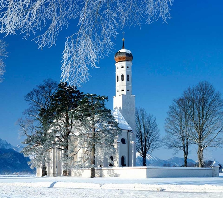 St. Coloman Church - nature, st coloman church, snow, winter, germany