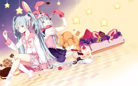 Hatsune Miku - pastries, twintails, miku, hatsune, cake, stars