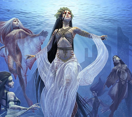 Queen of the Ocean - sunlight, water, lady, blue, angels, queen, ocean