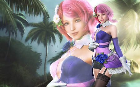 pretty pink - woman, purple, trees, female, pink, fantasy, cg