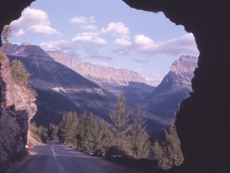 End of the Tunnel - tunnel, trees, mountain, sky