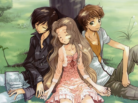 Code Geass - lelouch, girl, anime, tree, sleepy