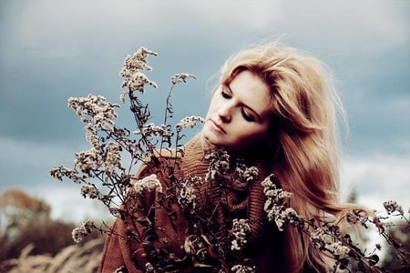 dry_flowers - women, nature, sky, model, flower