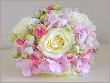 Blooms for Gisela - white, cream, roses, pink, green, flowers