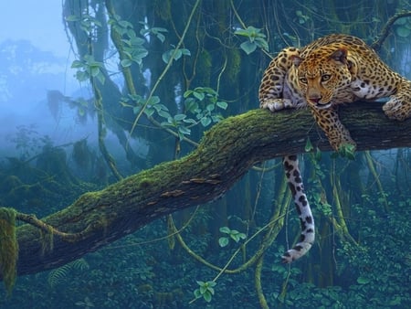 Feline - leopard, animal, cat, feline, tree