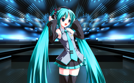 hatsune miku sing's - miku, girl, headphones, vocaloid