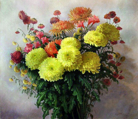 E. Shumakova. Chrysanthemums - chrysanthemums, painting, e shumakova, flower, art, still life