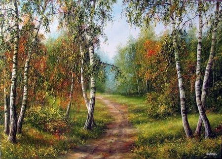 Bigich Vitali. Summer is over ... - nature, painting, art, bigich vitali, tree, path