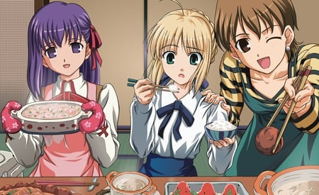 Fate Stay Night Girls - saber, girls, anime, food, cute, blonde