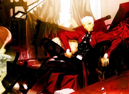 Fate Stay Night - boy, saber, anime, red