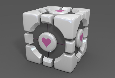 portal cube - cube, white, heart, photography, gray