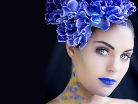 Blue - female, blue, woman, beauty, color, flower