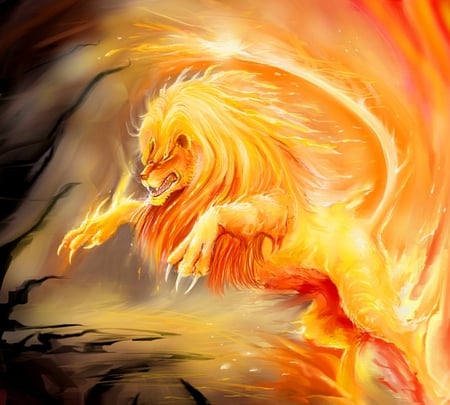 Fire Lion - abstract, animal, painting, cats, lion, cat