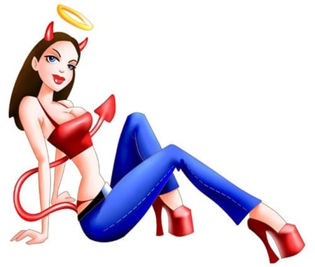 cute - devil, angel, cartoon, highheel