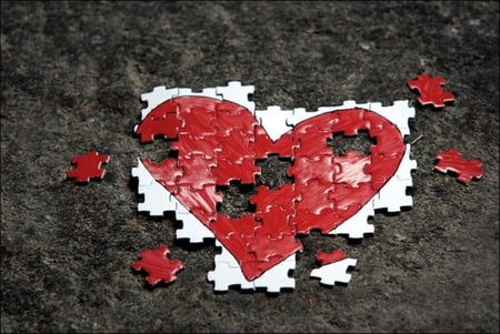 puzzle - white, heart, puzzle, red