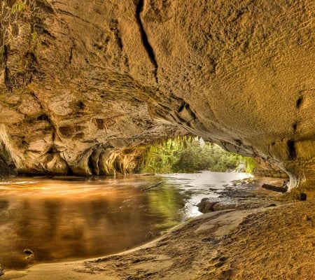 Amazing stone Hole - stone, amazing, brown, stream, water, hole