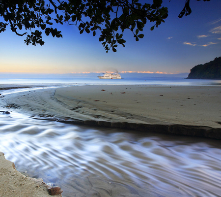 Beautiful Estuary - estuary, blue, beautiful, silver, ship, tree, rive