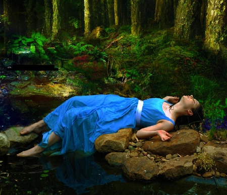 blue lady in the forest