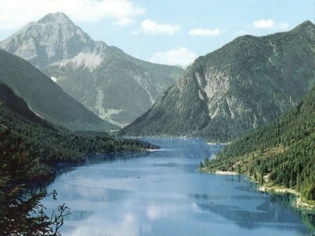 Plansee Lake - sky, lake, mountians, water