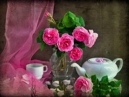 Still life - nice, roses, lovely, still life, vase, pretty, pink, beautiful, flowers