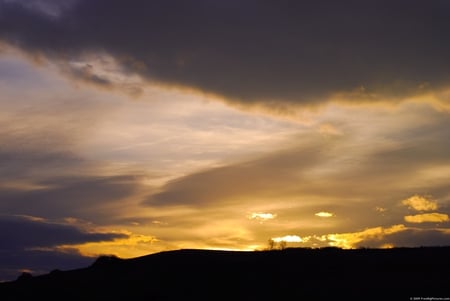 Golden Setting Sun - sky, clouds, sunset, color, gold